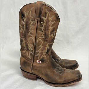 Women's Rockin Leather Distressed Brown Narrow Square Toe Western Boots